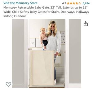 Momcozy Retractable Baby Gate, 33" Tall, Extends up to 55"